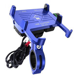 Suporte Celular Em Alumínio Moto Com Carregador Usb Turbo Cor Azul