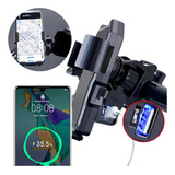 Suporte Celular Moto Gps Carregador Usb Anti Queda Motoboy Cor Preto