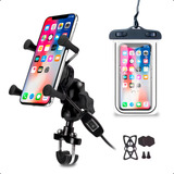 Suporte Celular Moto Universal Carregador Usb + 1 Capa Chuva