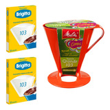 Suporte Coador De Café + 2 Filtro Brigitta 103 C/30 Unidades