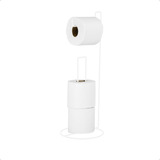 Suporte De Chão Porta Rolo Papel Higiênico Banheiro Aço Prto Cor Branco