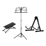 Suporte De Violão + Apoio De Pé + Estante De Partitura Kit