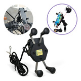 Suporte Garra Celular Gps Moto C/ Carregador Universal Usb 