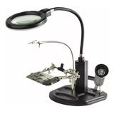 Suporte Lupa Mesa De Bancada Articulavel Garras Solda 5 Leds