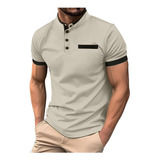 Suporte Masculino De Patchwork Com Botões De Manga Curta E G