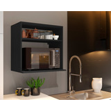 Suporte Microondas E Forno Suspenso Com Nicho Preto A Vista