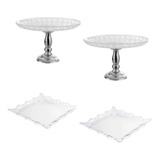 Suporte P/ Bolo E Doces + Bandeja Acrílico Kit Decoração 4pç