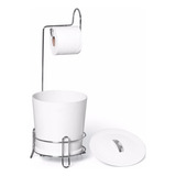 Suporte Papel Higiênico Com Lixeira Branca 6 Litros N304-4