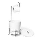 Suporte Papel Higiênico Com Lixeira Branca N304 Niquelart