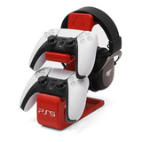 Suporte Para 2 Controles De Playstation 5 E Headset Vermelho