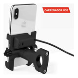 Suporte Para Celular Moto Bike Quadriciclos Jet Ski Com Usb Cor Preto