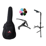 Suporte Para Chão Violão + Capa + Capotraste+ Palhetas