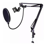 Suporte Pedestal Articulado De Mesa P/microfone+ Pop Filter