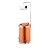 Suporte Porta Papel Higiênico Lixeira 8l Rose Basculante