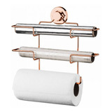 Suporte Porta Rolos Triplo Papel Toalha Ventosa Rose Gold