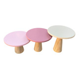 Suporte Pra Doces Boleira Bandeja Lisa Tons Rosa Mdf Pinus