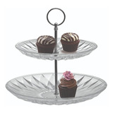 Suporte Prato Porta Doces Bolo Cupcakes Vidro 2 Andares 