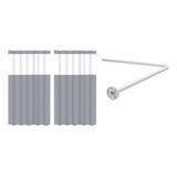 Suporte Varão Banheiro Alúminio Curvo + 2 Cortinas Box 