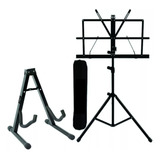 Suporte Violao Chao + Estante Partitura Com Bolsa