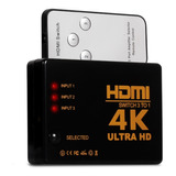 Switch Hdmi 3 Entrada 1 Saída 4k Full Hd 3d Com Controle