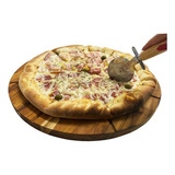 Tábua De Pizza Em Madeira 35 Cm + Brinde Tábua De Queijo