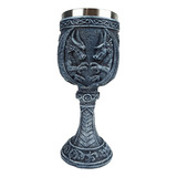 Taça Decorativa Medieval Dois Dragões Cálice Azul Inox 