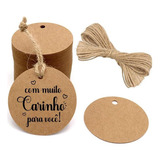 Tag Kraft Redonda 4cm Com Cordão 50 Unid. - Vários Modelos