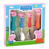 Talheres Kit Com 4 Peppa Pig Infantil E Bebê Aço Inoxidável 