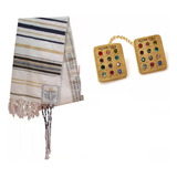 Talit Messiânico Azul + Prendedor 12 Tribos - De Israel 