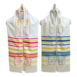 Talit Messiânico Nacional- Kit 2 Peças Azul E Rosa ( Casal )
