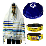 Talit Messiânico Nacional + Tzitzit + Kipá + Pulseira Shemá