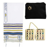 Talit Nacional Messiânico Yeshua Azul + Bolsa + Prendedor