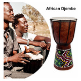 Tambor Djembe Africano Esculpido À Mão, Madeira Maciça,