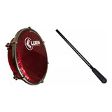 Tamborim Luen 06 Aro Abs Pele Holográfica Vermelho + Baqueta
