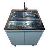 Tanque Inox Com Furação P/torneira Com Gabinete Mdf 2 Portas