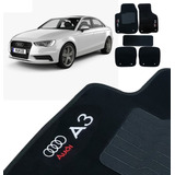 Tapete Carpete Audi A3 2007 2008 2009 2010 2011 2012 2013 2014 2015 2016 2017 2018 2019 5 Peças Preto Bordado Com Logo