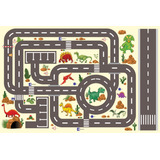 Tapete Ilustrativo Hotwheels 100x145cm Cidade Dinossauros