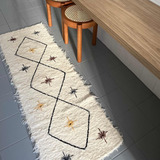 Tapete Passadeira Boho Bordado Flor Lavável 1,60x0,55m 