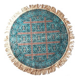 Tapete Redondo Azul 1m Kashan Máquina Original Iraniano