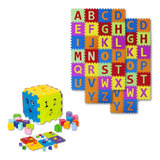 Tapete Tatame Eva 52pçs Alfabeto + Cubo Bebê Didático Montar