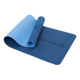 Tapete Yoga Tpe Mat Pilates 6mm Estampado Linha De Posturas Cor Azul Escuro E Azul Claro