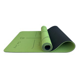 Tapete Yoga Tpe Mat Pilates 6mm Estampado Linha De Posturas Cor Verde E Preto