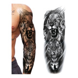 Tatuagem Falsa Temporária - Leão E Tigre - Braço Inteiro