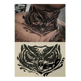 Tatuagem Realista Temporária Masculina Pescoço Coruja