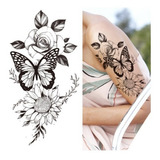 Tatuagem Removível Borboleta Rosas Girassol Linda Temporária