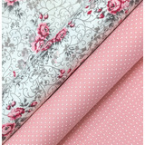 Tecido Tricoline Floral Rosa 0,50x1,50m Kit 2cores Patchwork