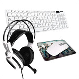Teclado E Mouse Sem Fio Usb + Fone Game White Hunter 2.2 Mt