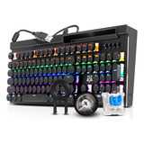 Teclado Gamer Mecânico Para Pc Computador Adamantiun Cronos Ak-5000 Preto Retrô Teclas Redondas Led Rainbow Switch Blue Azul