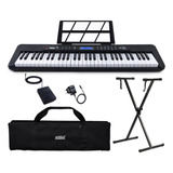 Teclado Kobe Kb300 61 Teclas Com Sensibilidade Kit Completo Cor Preto 127 220v