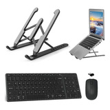 Teclado Mouse Wireless E Suporte Preto Para Notebook Asus